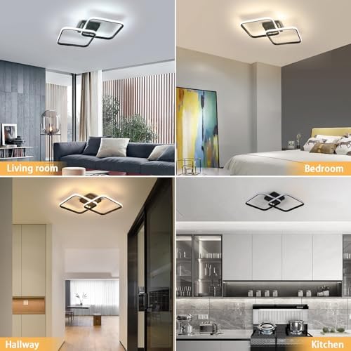Goeco Dimmable LED Ceiling Light with Remote Control, 50W 5600LM 3000K-6500K Brightness Adjustable LED Ceiling Light, Square Ceiling Lamp for Living Room, Bedroom, Black