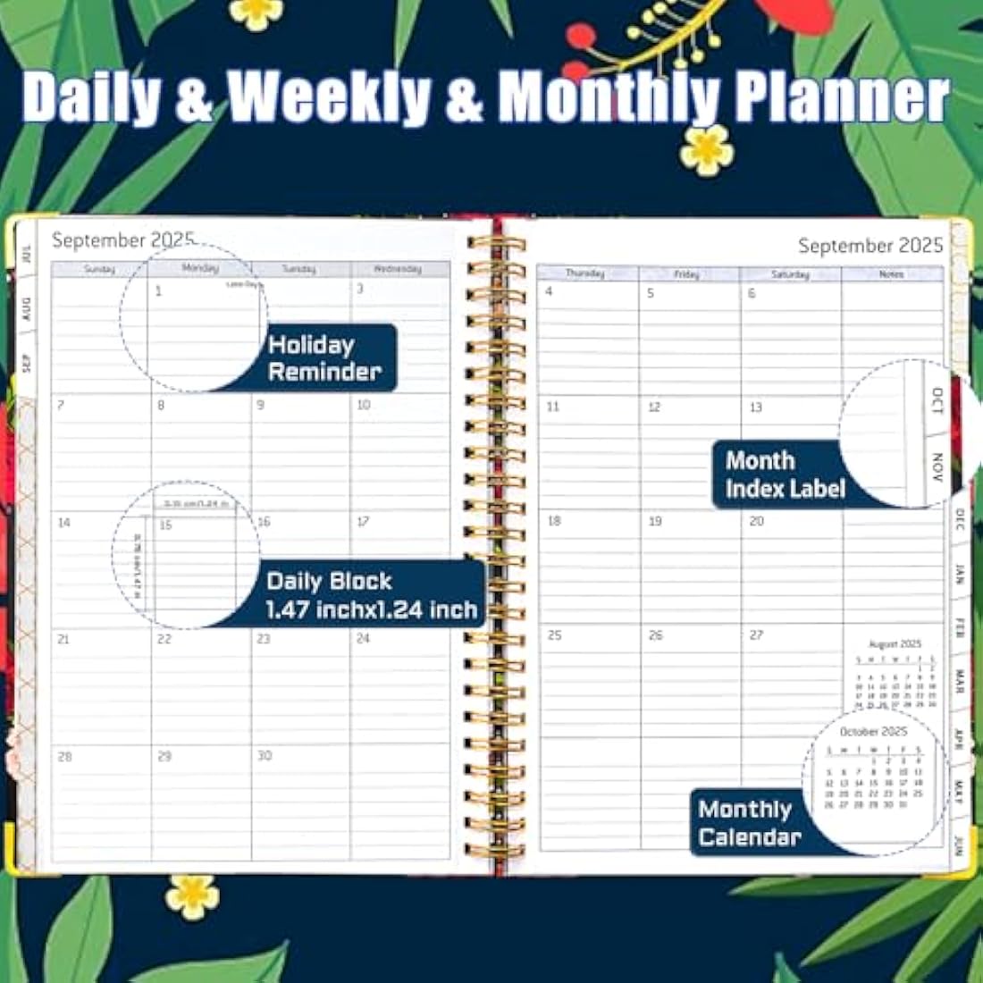 BLESWIN Monthly & Weekly Planner 2025-2026, A5 Diary 2025 Week to View with Monthly Tabs, 12 Months Monthly Planner, Planners and Organisers 2025 Month to View, A5 Diary Spiral Bound with Inner Pocket