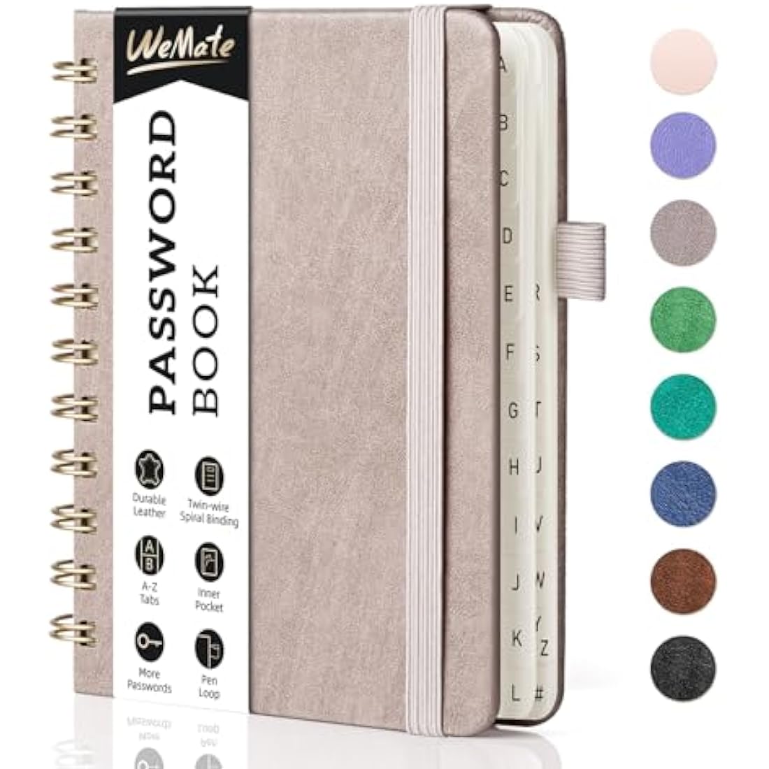 WEMATE Spiral Password Book with Alphabetical Tabs, Small Password Keeper Book for Seniors, Internet Password Notebook Hardcover Password Journal logbook – 12 x 15cm (Dusty Rose)