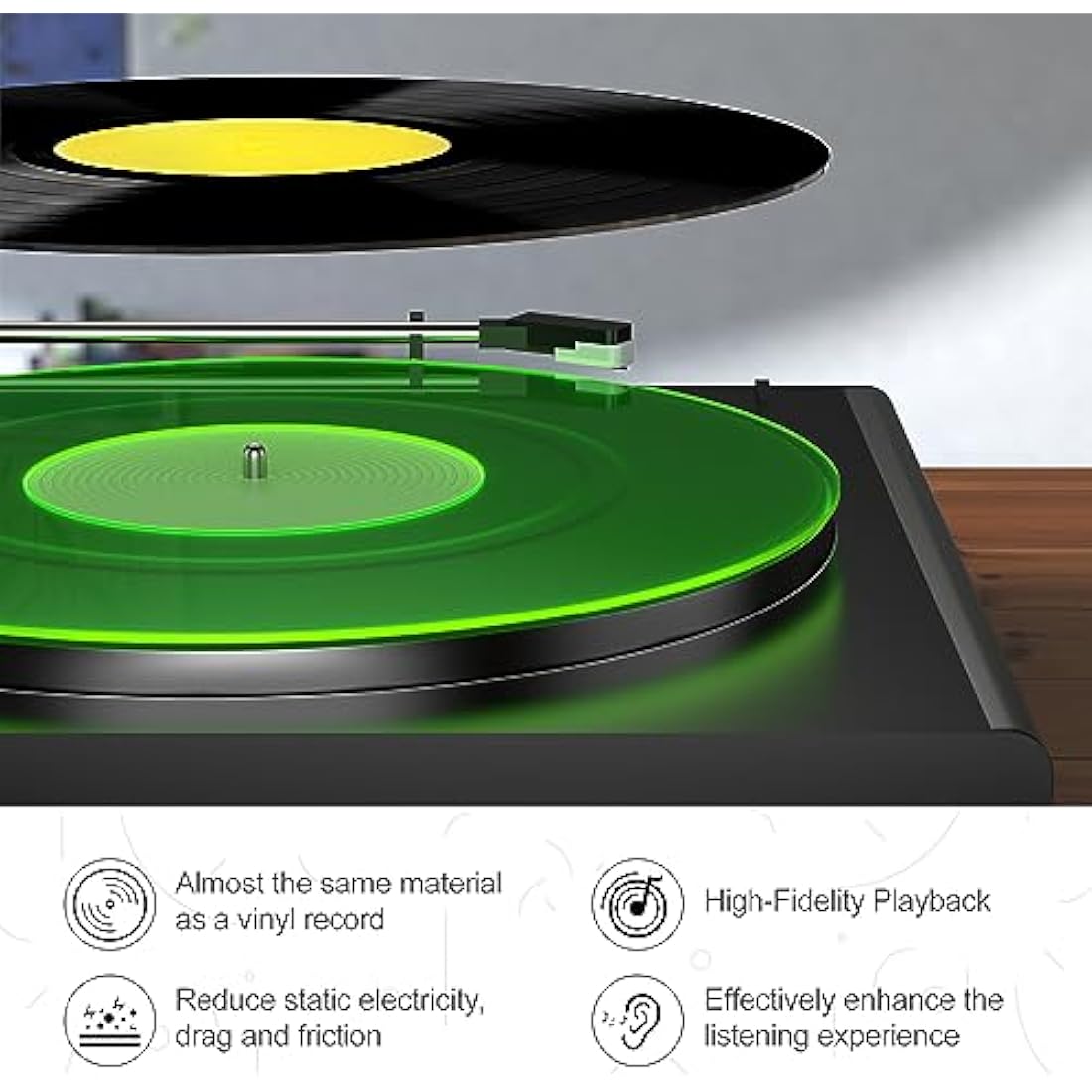 Turntable Mat Record Platter Slipmat: Acrylic Record Player Platter Vinyl Slipmat for Turntables Antistatic Tighter & Defined Bass, Green