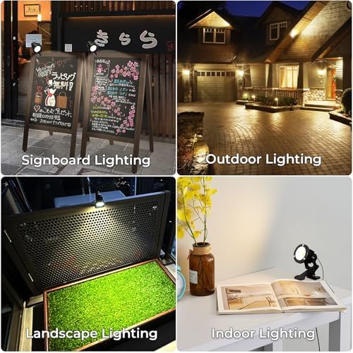 Milpoel COB LED Clip on Spot Lights, 7W, 3M Cord, IP65 Waterproof, for Indoor/Outdoor Pathway, Deck, Lawn, Patio, Walkway, Billboard (Warm Light, 2 Pack)