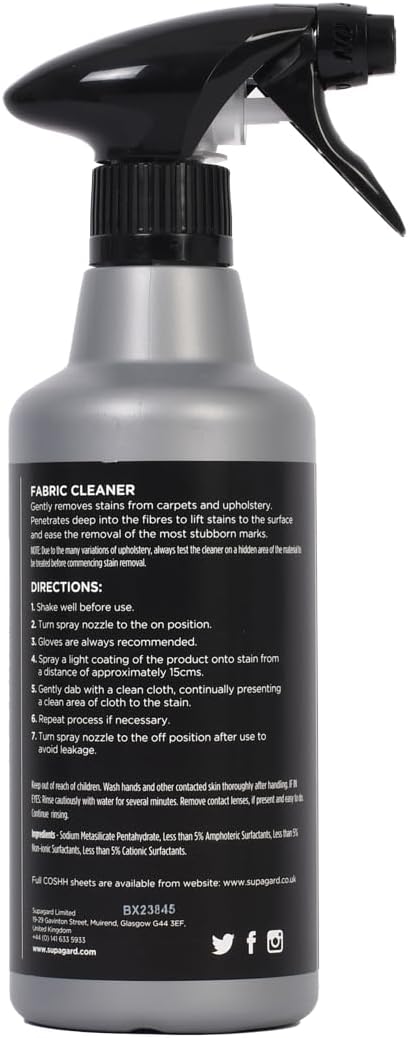 Supagard Fabric Cleaner – 500ml Eco-Friendly Water-Based Stain Remover for Car Seats, Upholstery, Carpets & Home Use | No Harsh Chemicals