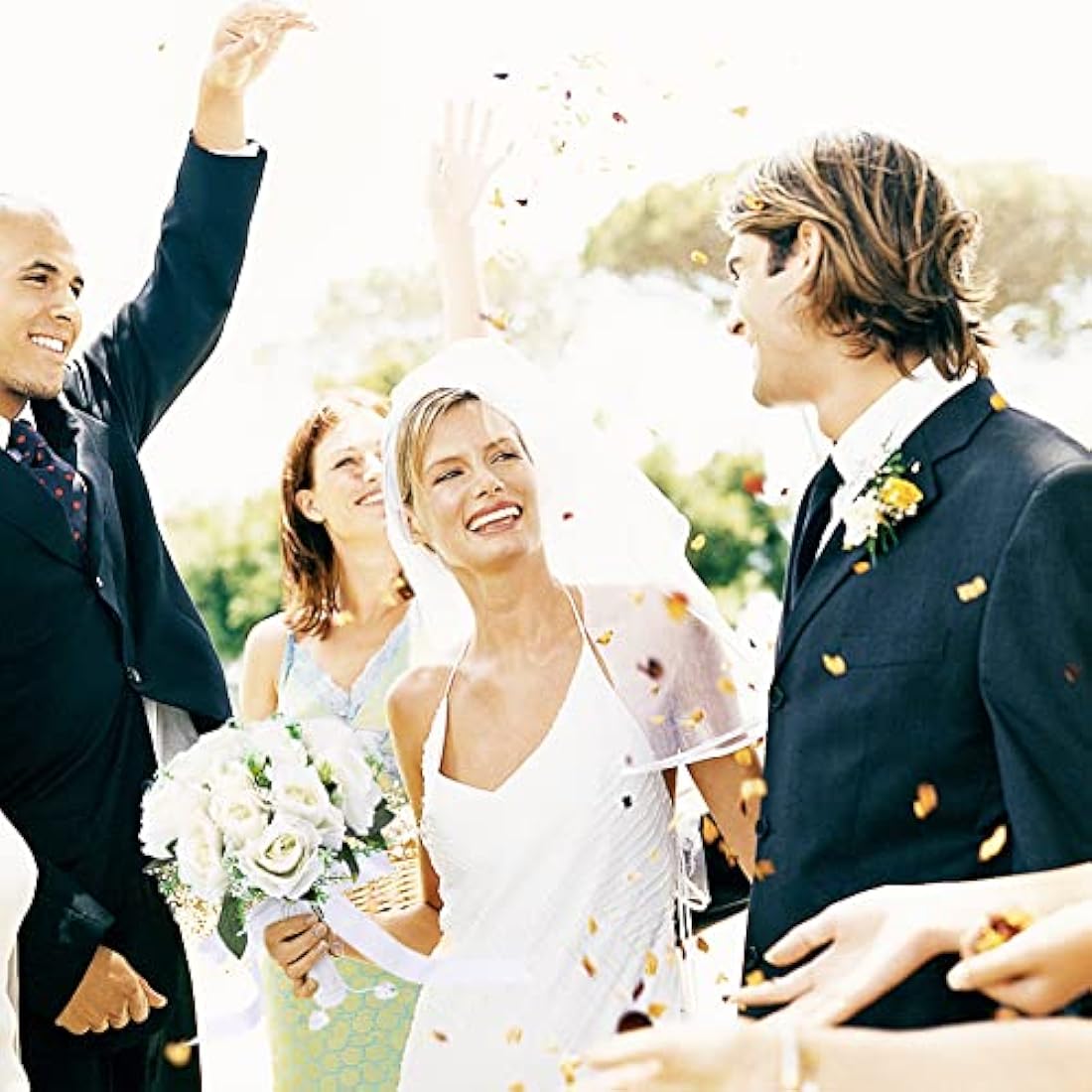 Gukasxi Bridal Bouquet Artificial Rose and Wrist Flower - Wedding Bouquet for Bride and Bridesmaid, Romantic Artificial Flowers for Valentine's Day, Confession Party, Church