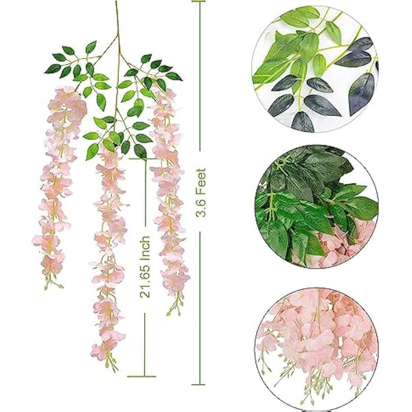 12 Packs Artificial Wisteria Flowers Vine Fake Wisteria Garland Flower Garlands Artificial Hanging Flowers for Decoration Garden Party Outdoor Wedding Decoration (Pink-Dense)