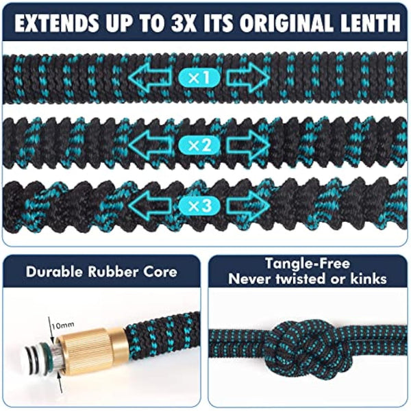 Expandable Garden Hose 100ft - Expanding Water Hose with 10 Function Nozzle, 4 Layer Latex and 3/4'' Solid Brass Fitting, Easy Storage Garden Water Hose