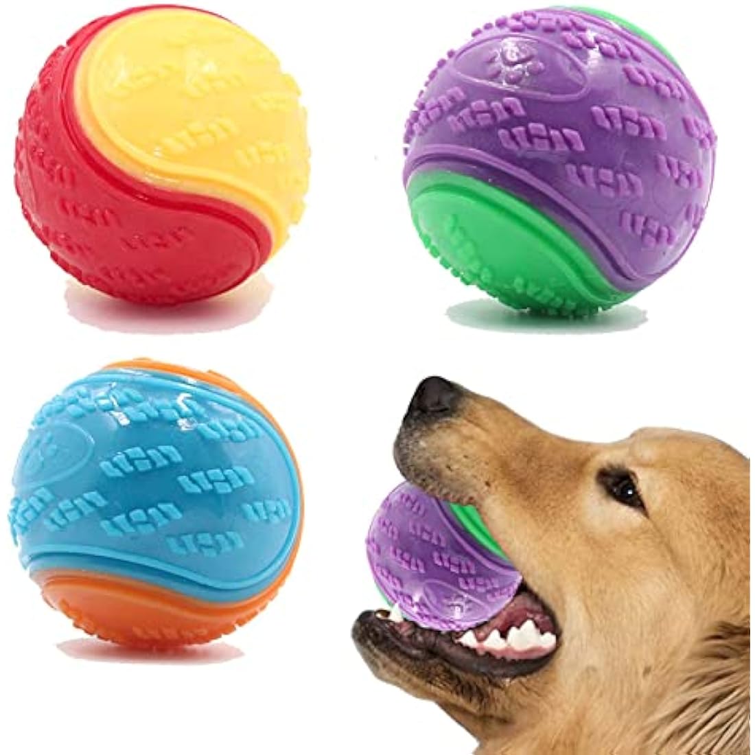 3Pcs Squeaky Dog Ball, Dog Toys Teeth Cleaning Puppy Chew Toys Pet Training Ball Dog Interactive Dog Ball