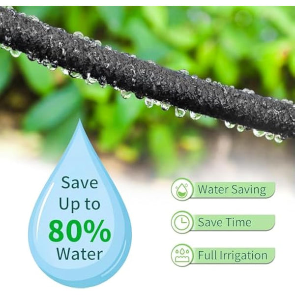 50M Drip Hose Set, Soaker Hose Set, Porous Pipe Leaky Pipe, Garden Hose for Watering, Gardens, Lawn, Patios, Black