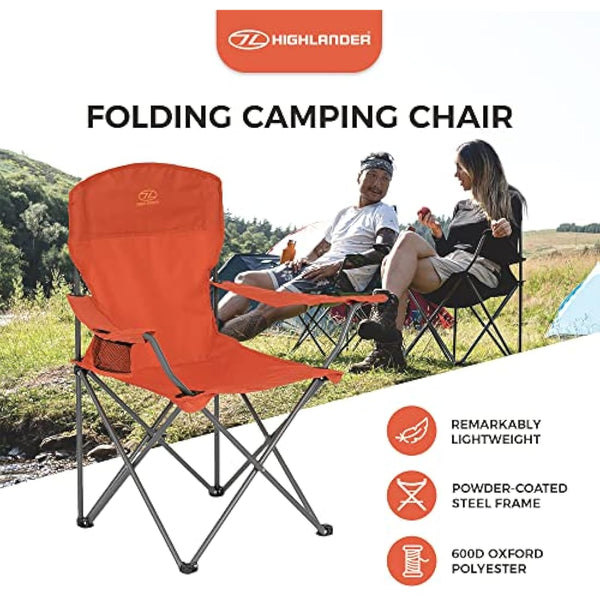 Highlander Camping Chair - Compact & Lightweight Folding Chair, 2.2kg, Portable Chair for Outdoors, Durable Steel Frame Arm Chair with Cup Holder