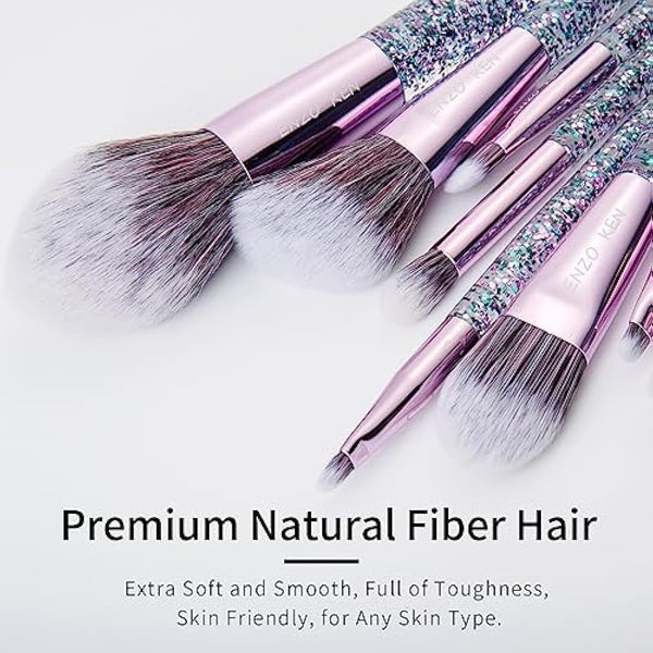 ENZO KEN Glitter Makeup Brushes Set Professional, Vegan Makeup Brush Set with Case, Cosmetic Brushes Makeup Set, Make up Brushes Vegan, Purple Make up Brushes Set Professional.