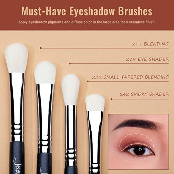 Jessup Eyeshadow Brush Set 11pcs Professional Eye Makeup Brushes Set for Eye Shadow Blending Shader Crease, Black T340
