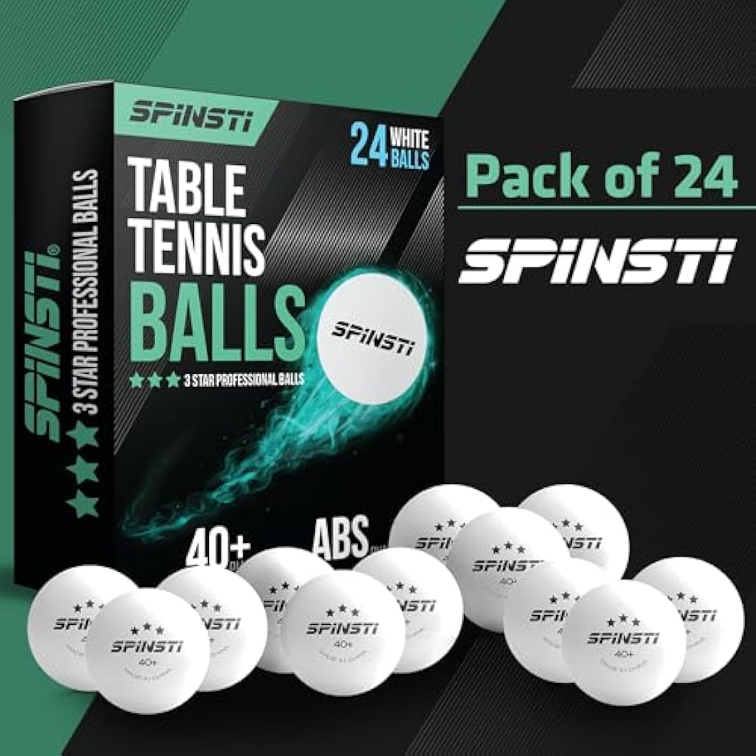 SPINSTI Premium Table Tennis Balls 40+mm Professional 3 Star ABS Quality (White/Orange) High-Performance Ping Pong Balls for Indoor & Outdoor Sports Spherical & Celluloid-Free