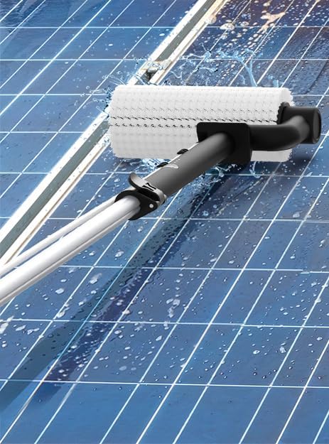 Solar Panel Cleaning Brush and Pole, 6M Electric Cleaning Roller Brush with Telescopic Water Fed Pole, 100Mins Runtime, 2 Spin Speeds, Outdoor Window Cleaning System for Solar Panel, Window, PV Panel