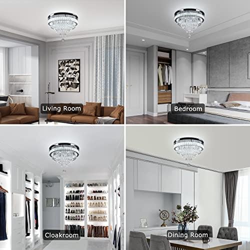 FRIXCHUR 19.7" Crystal Ceiling Light Living Room Modern Crystal Chandelier Bedroom LED Flush Mount Ceiling Light Fixture for Dining Room Kitchen Office (Cool White)