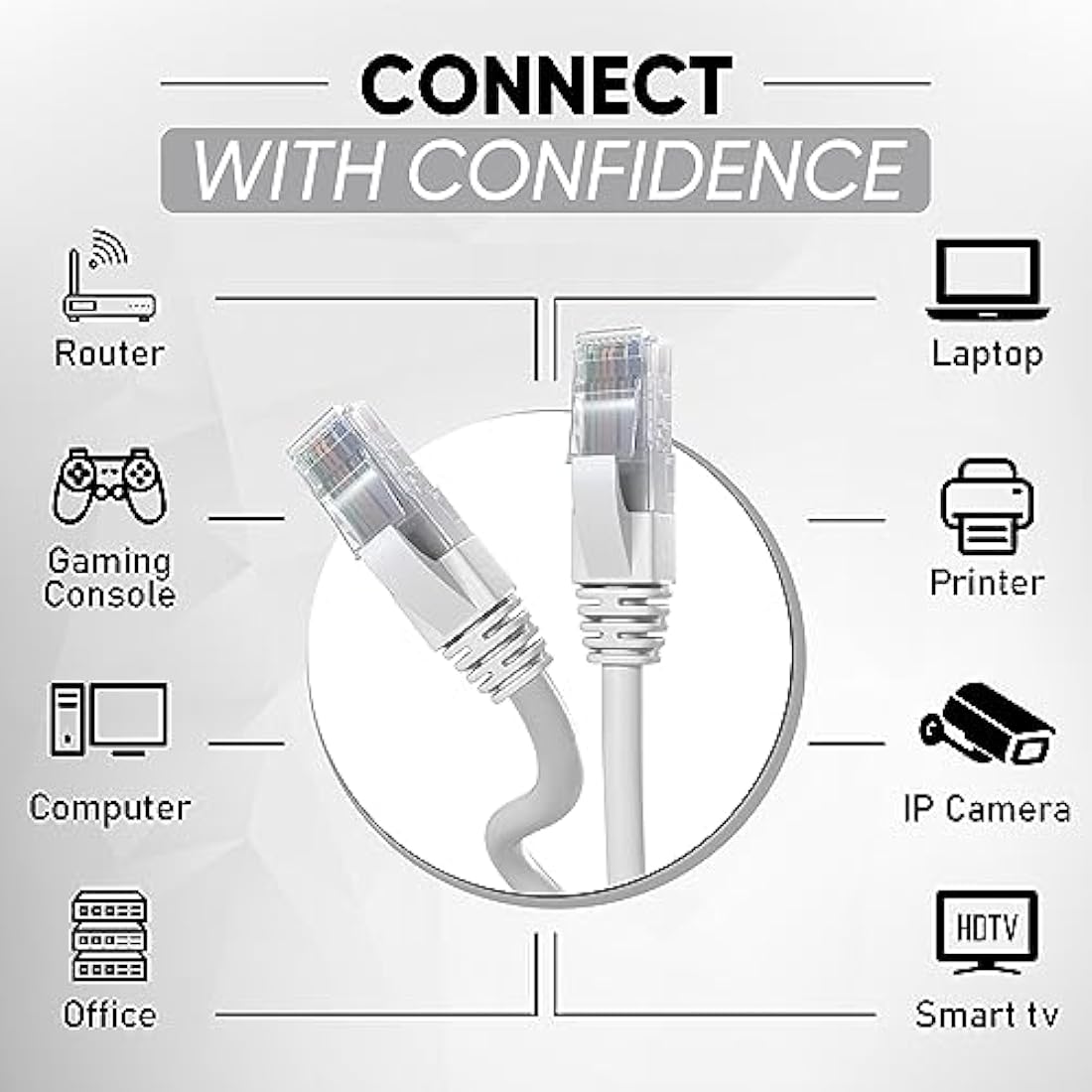 Mr. Tronic Grey Cat 5E Ethernet Cable 50m, High Speed LAN Ethernet Network Cable with RJ45 Ends Connectors, 50m Cat5E Internet 1 Gbps, ADSL AWG24 Patch, UTP CCA (50 Meters, Grey)