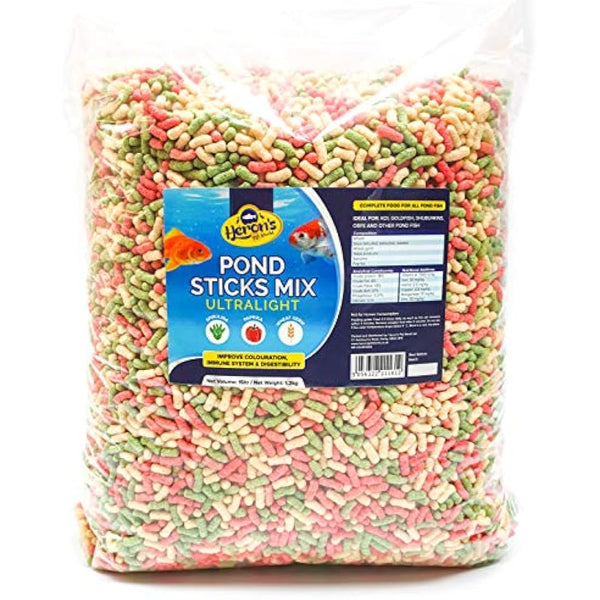 HERONS Pond Sticks Mix Ultralight 15L - Koi & Goldfish Food - Excellent Value - Complete Feed for all Pond Fish - Premium, Variety Pond Sticks