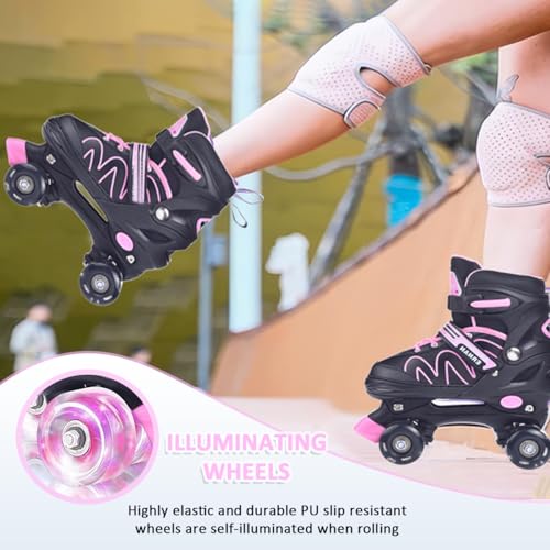 ERNAN Roller skates kids Roller boots,8 Light up Wheels and 4 Sizes Adjustable.Rollerskates for Kids Beginners, Suitable for Indoor Outdoor (Pink, S)