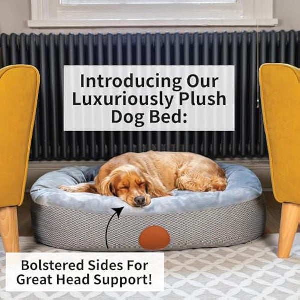 Elite Paws® UK: Luxury Orthopaedic Style Dog Bed - Dual-Layer Foam Base With Plush Cushion Top, Bolstered Sides for Head, Neck & Joint Support, Plus Zip-Off Washable Fleece Cover (Light Grey/Grey, S)