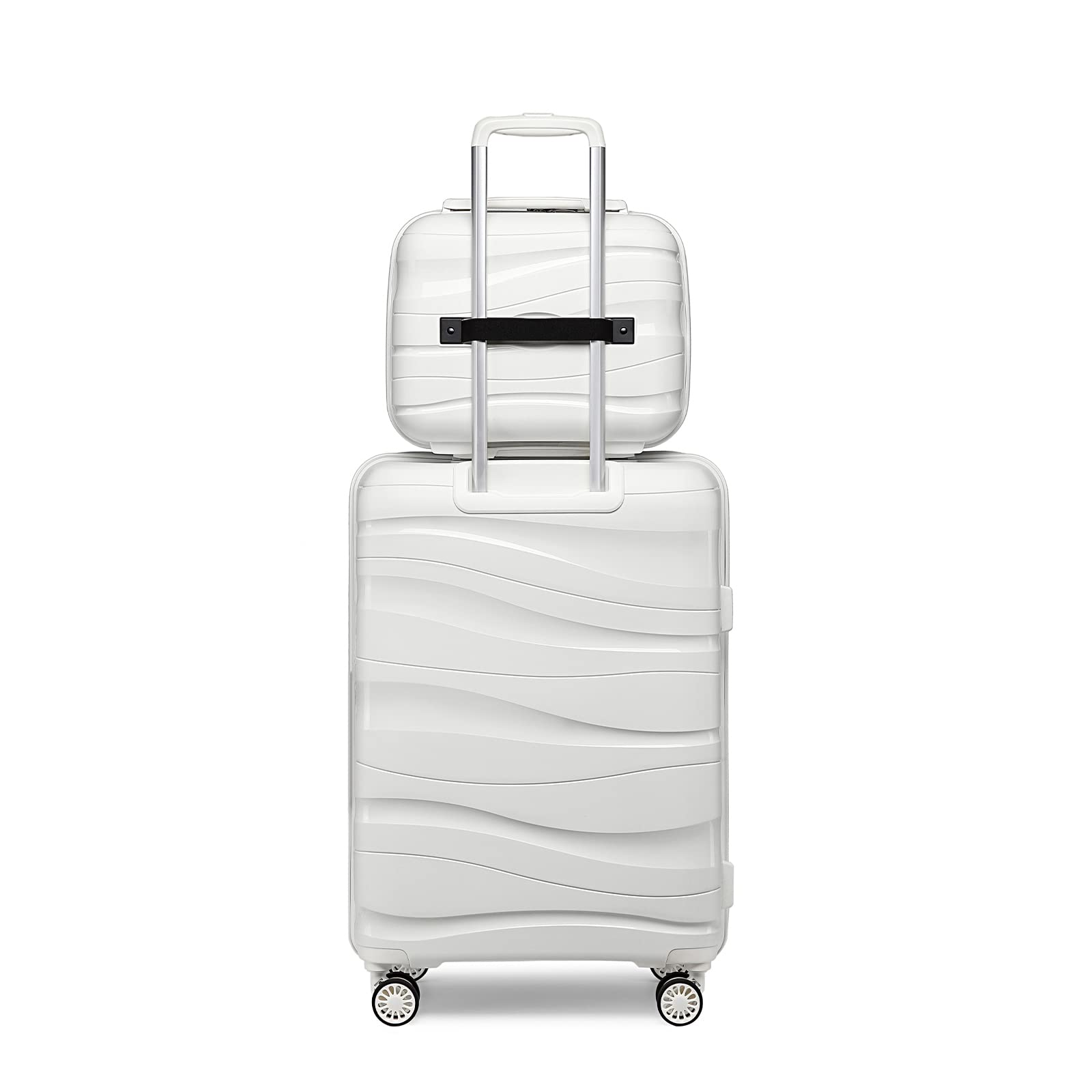 Kono Luggage Sets of 2 Piece Lightweight Polypropylene Hard Shell Suitcase with TSA Lock Spinner Wheels Travel Carry On Hand Cabin Luggage with Beauty Case (Set of 2, Black)