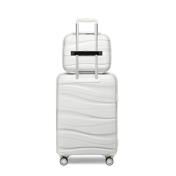 Kono Luggage Sets of 2 Piece Lightweight Polypropylene Hard Shell Suitcase with TSA Lock Spinner Wheels Travel Carry On Hand Cabin Luggage with Beauty Case (Set of 2, Black)