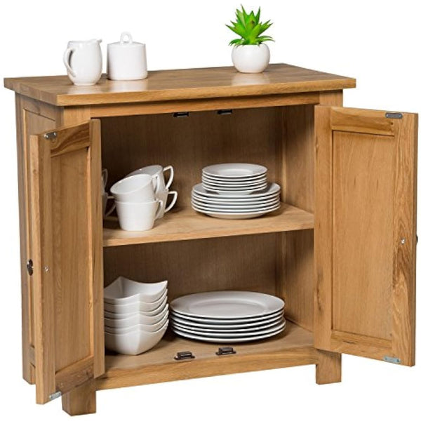 Hallowood Furniture Waverly Oak Small Wooden Cabinet with 2 Door and Adjustable Shelf, Small Oak Sideboard, Solid Wooden Cupboard for Kitchen, Bedroom or Hallway, Living Room Furniture