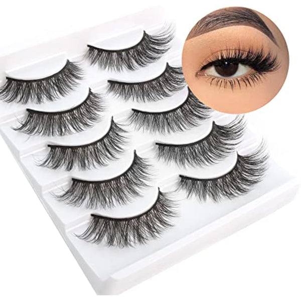 Cat Eye Lashes Natural Look Faux Mink Fake Eyelashes Light Volume False Lashes Fluffy Strip Lashes Multipack 3D 5 Pairs Pack by Glowingwin