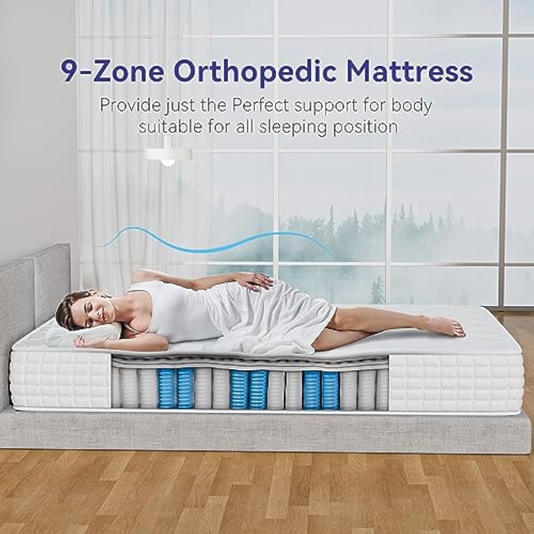 dosleeps 9.4 Inch King Size Mattress 5FT 9-Zone Pocket Sprung Mattress with Memory Foam and Tencel Fabric - Orthopaedic Mattress - Thickness: 9.4 Inch,White