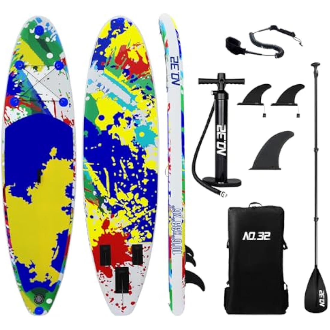 10'6" / 320m Inflatable Stand Up Paddle Board | Inflatable SUP Board Beginner's Surfboard Kit w/Adjustable Paddle | Air Pump w/Pressure Guage | Repair Kit | Premium Leash & Carry Backpack
