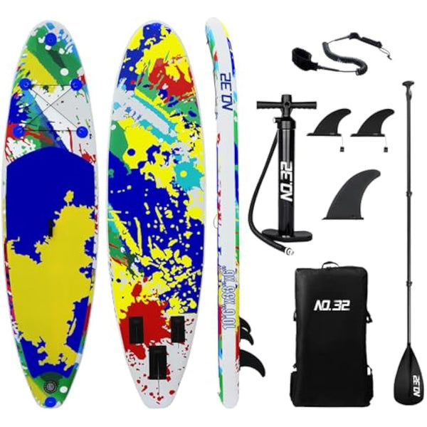 10'6" / 320m Inflatable Stand Up Paddle Board | Inflatable SUP Board Beginner's Surfboard Kit w/Adjustable Paddle | Air Pump w/Pressure Guage | Repair Kit | Premium Leash & Carry Backpack