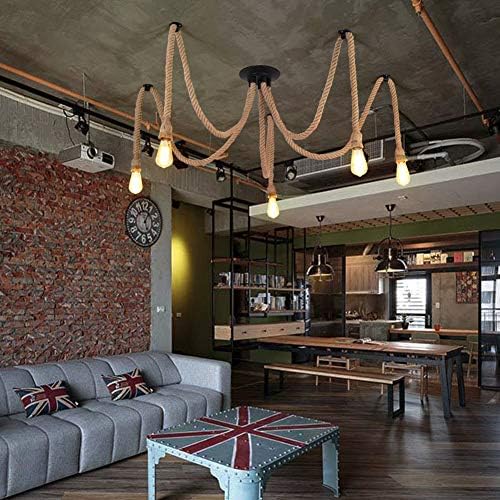 DIY Hemp Rope Retro Industrial Chandelier,Industrial 5 Lights Pendant Light Fitting,Retro E27 Edison Style Lamp/Living Room Restaurant Pendant Lights/Light Fixture,5 Lights(lampbulb is not Included)