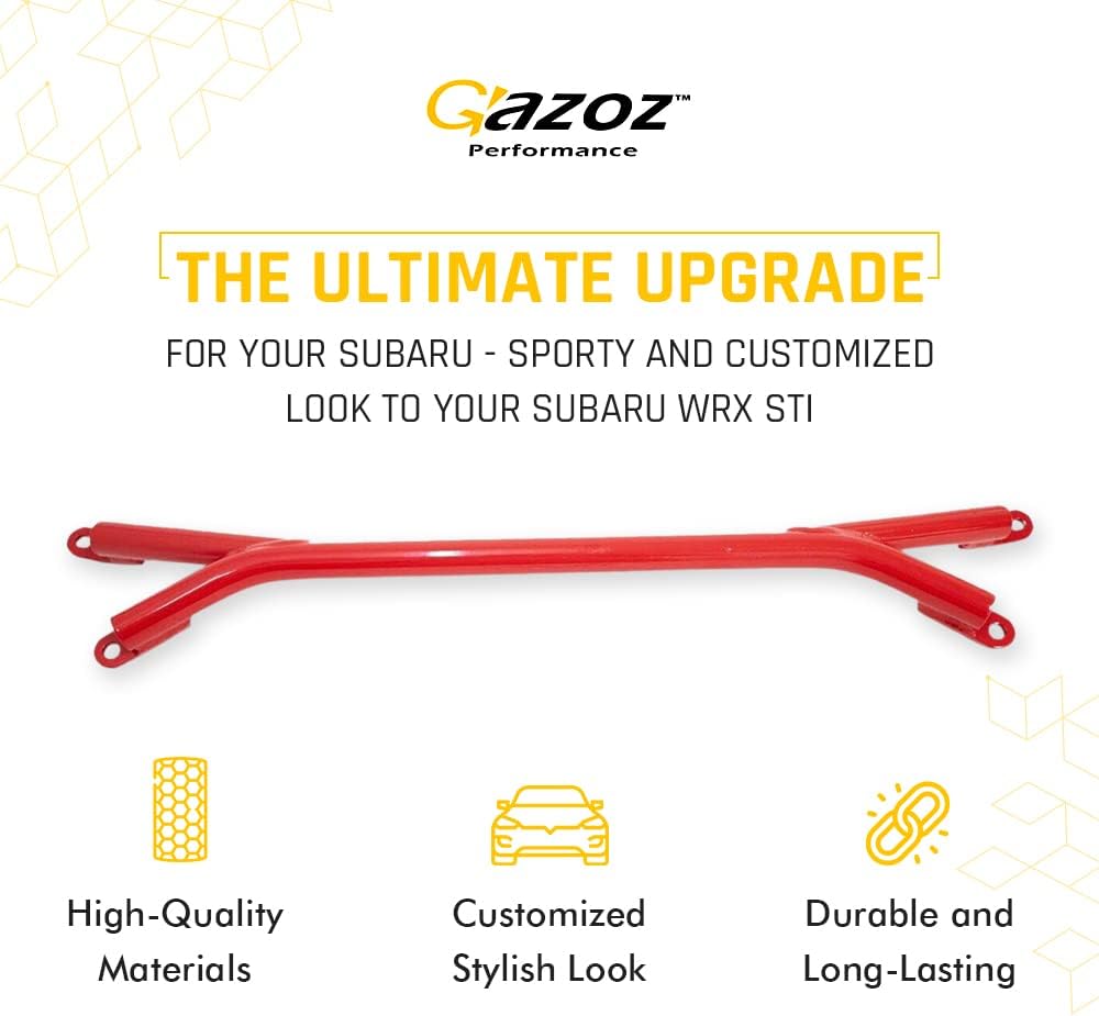 Aluminum Red Front Brace Bar | Aesthetic Design strut brace | Improve Handling | Automotive Exterior Accessories | High Performance front bar | Compatible with WRX & STI