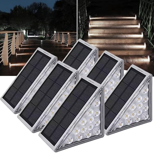 Adyos 6 Pack Solar Step Lights Outdoor, Outside Waterproof LED Deck and Stair Lights, Triangle Solar Powered Decorative Lighting for Garden & Patio & Porch & Yard & Pathway & Walkway (Cool White)