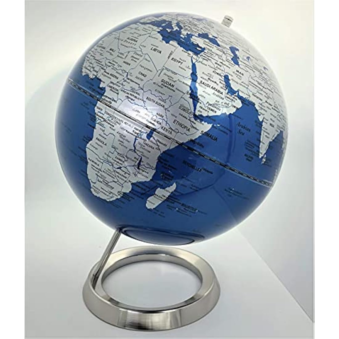 EXERZ 25cm World Globe - Stainless Steel Ring Standing, Packaging in Premier Kraft Box, Perfect for Gifting - Metallic Blue