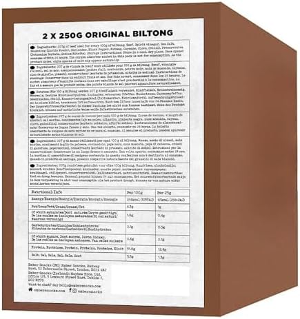 Ember Snacks: Biltong Beef Jerky Original Flavour (2 x 250g) 500g total - Protein Keto Snacks, Bulk Bags - Resealable for On The Go Snack