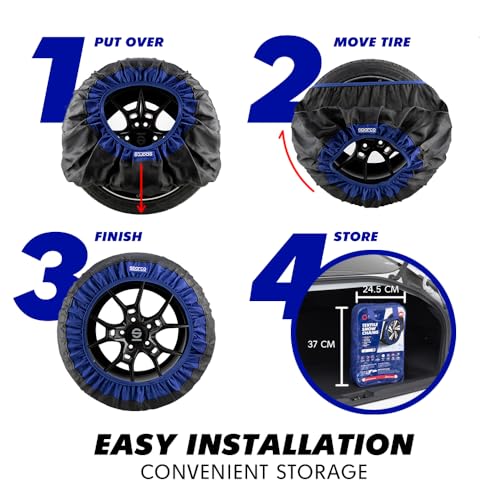 Sparco set of 2 textile snow chains for cars, easy to install, quiet and durable, approved, certified and reusable Sparco SnowShield, gloves included. (XXL)