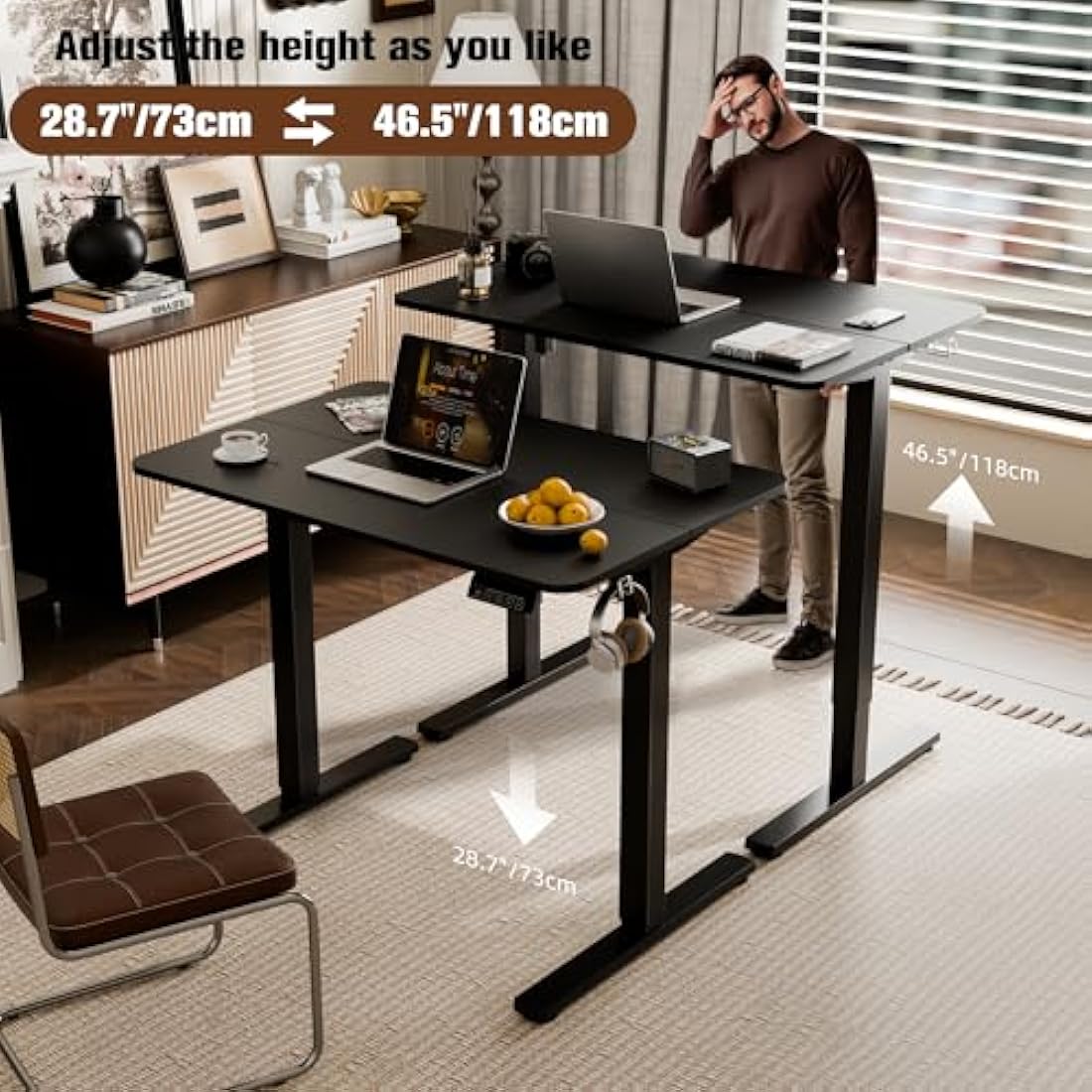 ERGOMAKER Electric Standing Desk 90x60cm, Height Adjustable Sit Stand Desk with Memory Handset Hooks for Home Office(Black)
