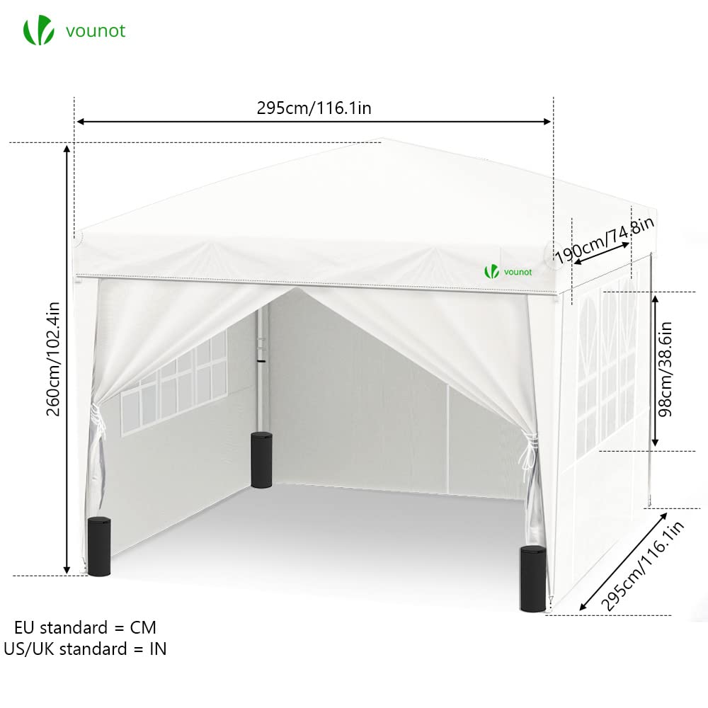 VOUNOT 3m x 3m Pop Up Gazebo with Sides & 4 Weight Bags & Carry Bag, Marquee Garden Party Tent Outdoor, Grey