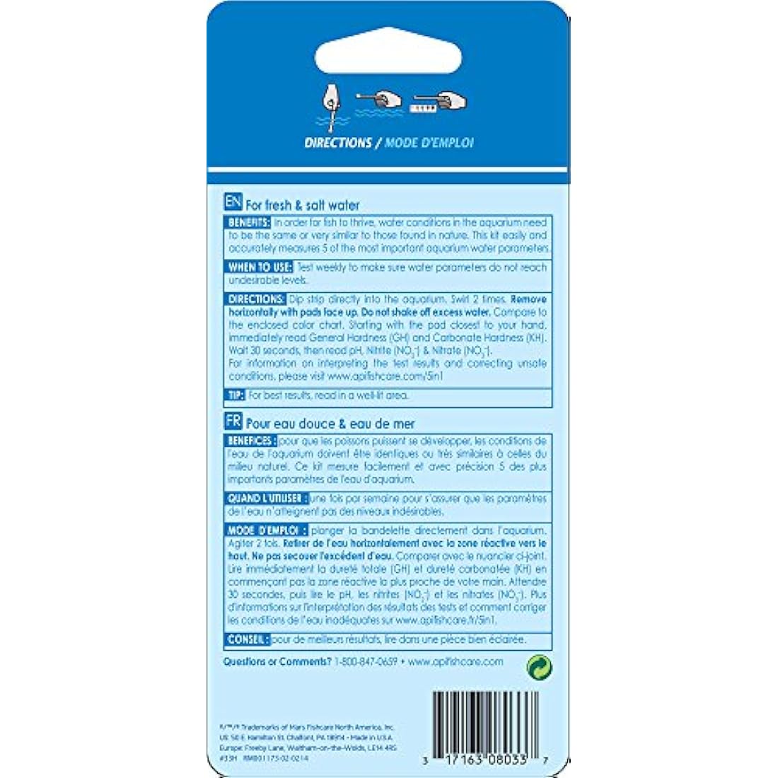 API 5-IN-1 TEST STRIPS Freshwater and Saltwater Aquarium Test Strips 4-Count Box