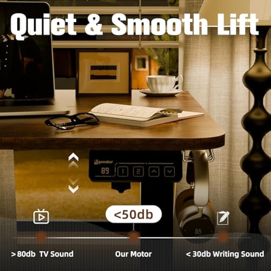 ERGOMAKER Electric Standing Desk 90x60cm, Height Adjustable Sit Stand Desk with Memory Handset Hooks for Home Office(Rustic Brown)