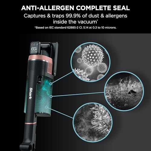 Shark Stratos Cordless Stick Vacuum Cleaner with Anti Hair Wrap Plus, Clean Sense IQ & Anti-Odour Technology, 60 Mins Run-Time, Removable Battery, Charcoal/Rose Gold IZ400UK