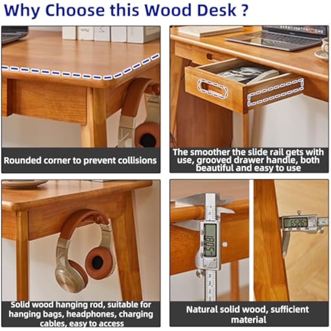 Aibiju Wood Writing Desk with Drawer and Hanging Rod, Small Computer Desk Table, 39x20x30inch Work Desk, Study Desk, Small Wooden Dining Table Cherry Wood Color YD-WD01N