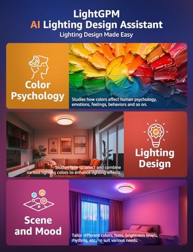 Lepro T1 AI Smart Ceiling Light 24W, Music Sync, Voice Control, AI Lighting Design Assistant, Waterproof Bathroom Light, DIY by Zone, Bluetooth&WiFi, Color Changing, Work with Alexa, Google Home, 29CM