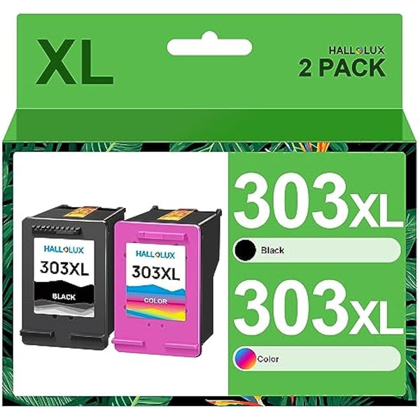 HALLOLUX 303XL High Yield Remanufactured Ink Cartridge Black and Tri-colour Combo Pack Replacement for HP 303 XL Compatible for Envy Photo 6220 6230 6232 6255 7120 7130 7134 7458 7830 Printer (2-Pack)