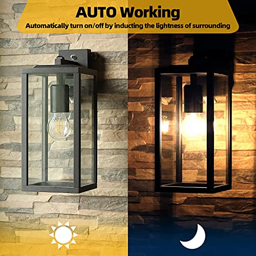HLFVLITE Dusk to Dawn Outdoor Wall Light, Aluminum Exterior Wall Lantern Fixture, E27 Socket Waterproof Outside Wall Light with Glass Shade for Porch