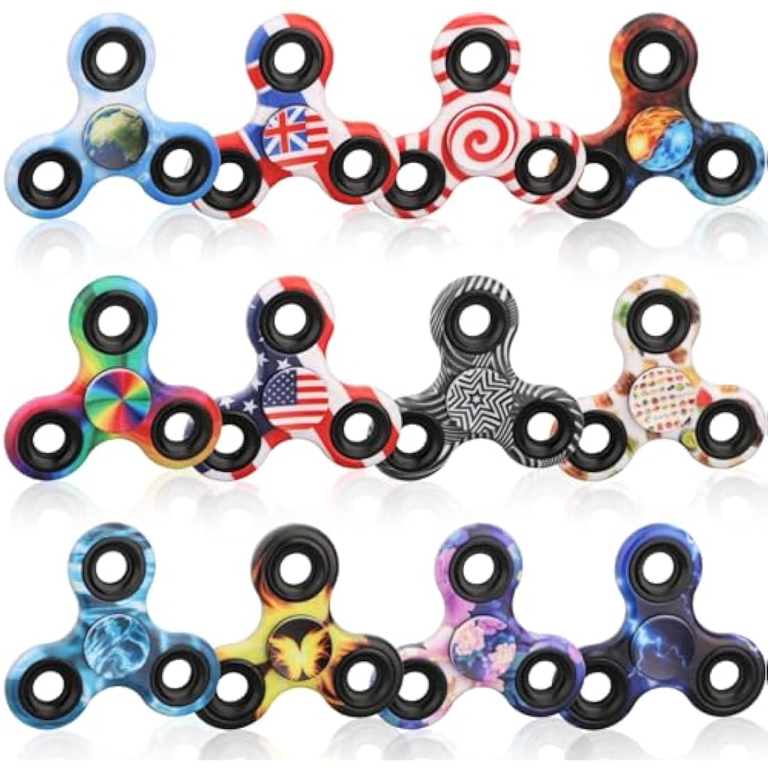 12PCS Fidget Spinner Toy Bulk Age 3+ for Kids Adults, Metal Tri-Spinner Fidget Toy Set, Sturdy Hand Spinner for Stress Relief, Christmas Party Favors Supplies Goodie Bag Stuffers Classroom Prize