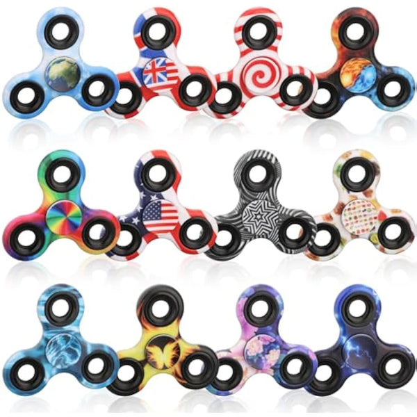 12PCS Fidget Spinner Toy Bulk Age 3+ for Kids Adults, Metal Tri-Spinner Fidget Toy Set, Sturdy Hand Spinner for Stress Relief, Christmas Party Favors Supplies Goodie Bag Stuffers Classroom Prize