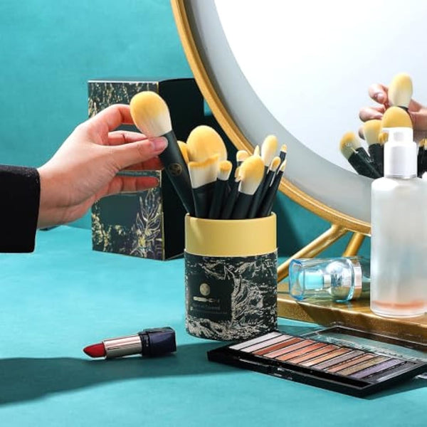 EIGSHOW Makeup Brushes 18pcs Professional Makeup Brush Travel Set with Cylinder 2 Cup Holders, Premium Synthetic Foundation Powder Concealer Blush Blending Eye Lip Gift for women