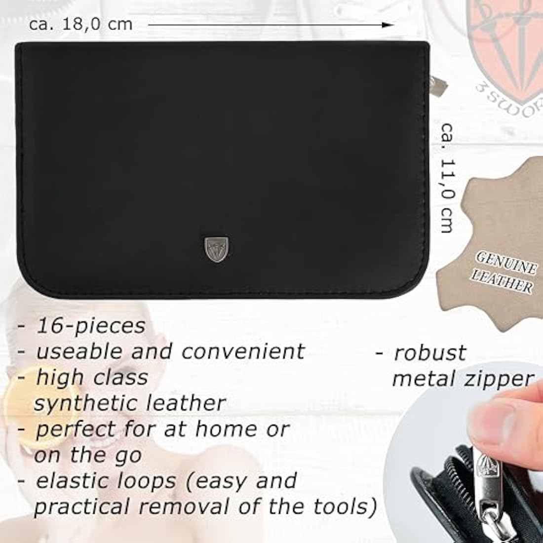 3 Swords Germany - brand quality 16 piece manicure pedicure grooming kit set for professional finger & toe nail care Made by 3 Swords