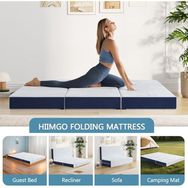 Hiimgo Folding Mattress, 15cm King with Portable Pillow and Storage Bag, Memory Foam Mattress for Travel, Camping, Guest and Home(150x200x15cm)