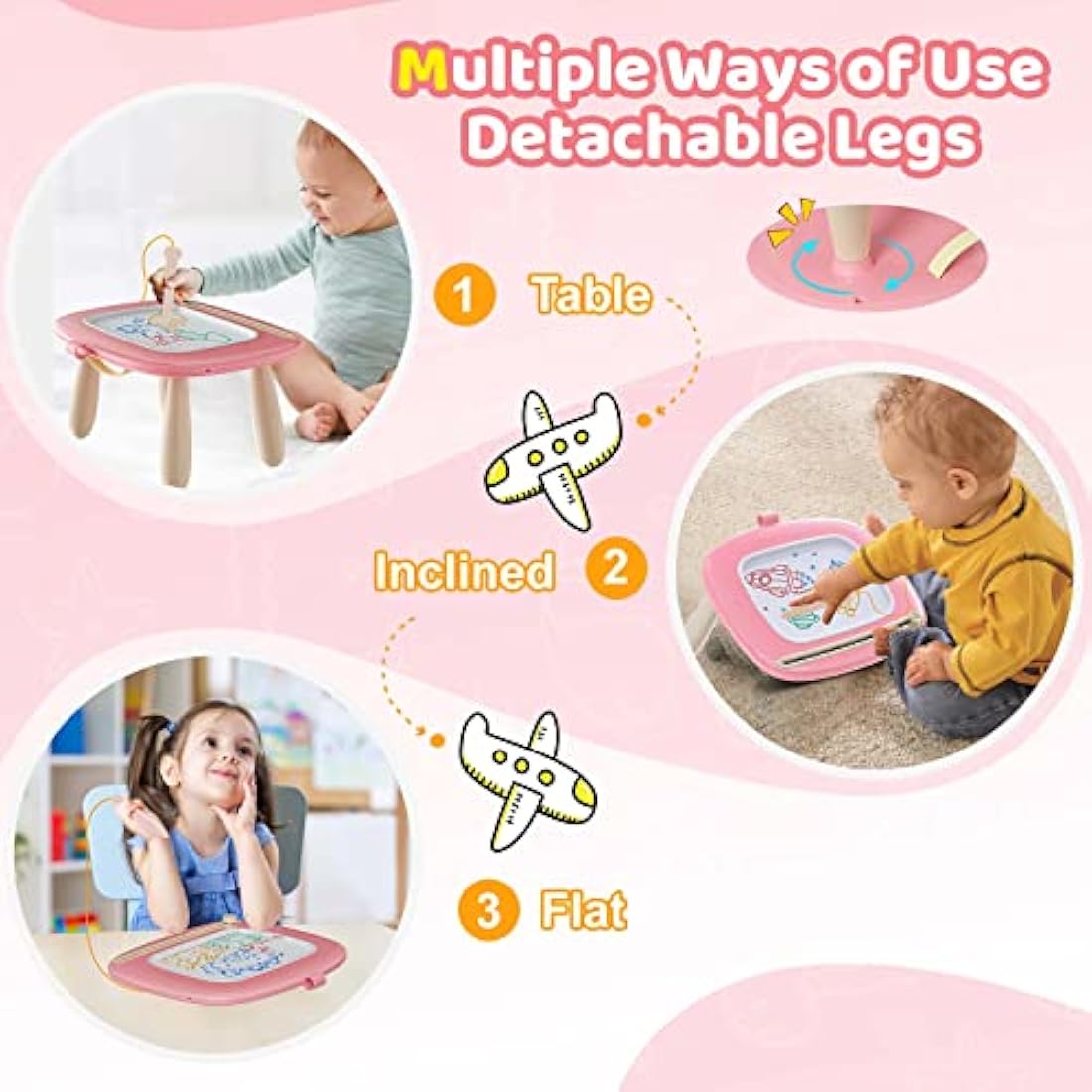 Kikidex Magnetic Drawing Board, Toddler Girl Toys for 1-2 Year Old, Doodle Board Pad Learning and Educational Toys for 1 2 3 Year Old Baby Kids Birthday Gift (Pink)