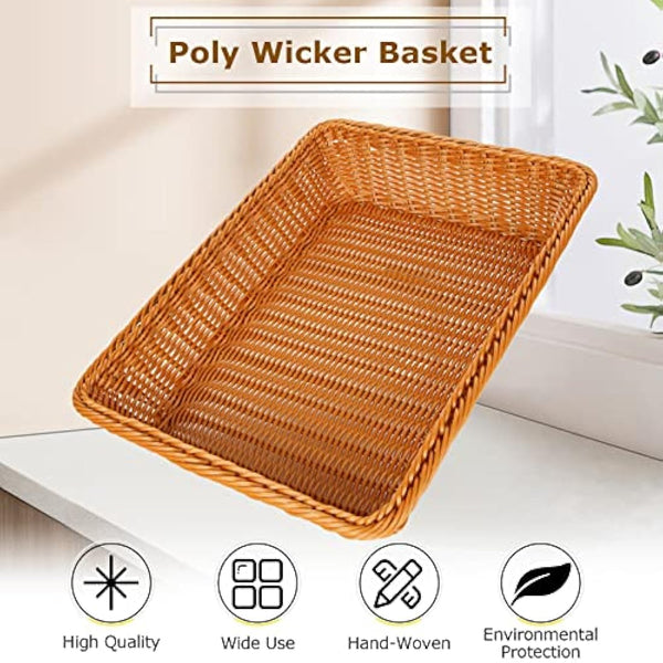 GOYADA 3PCS Rectangular Dark Brown Polypropylene Woven Baskets, 40x30x8cm Handmade Wicker Storage Baskets for Kitchen, Dining Room, Decoration